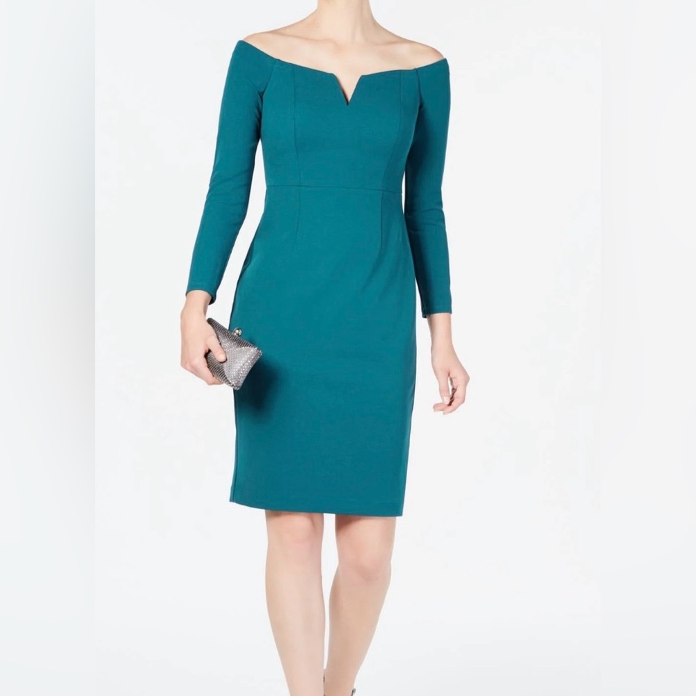 Vince Camuto Teal Off-Shoulder Long Sleeve Dress